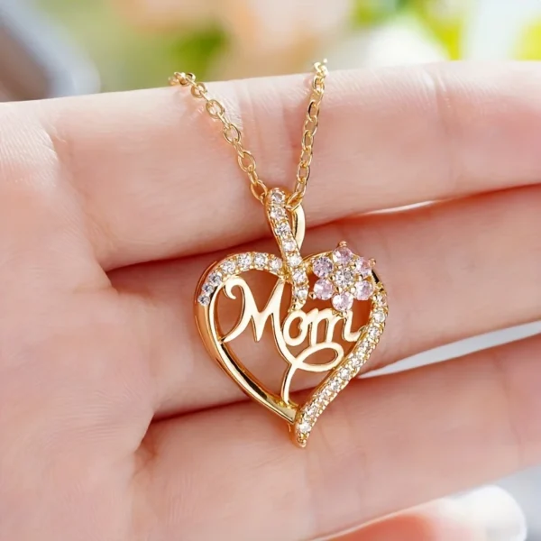 Mom Heart Pendant Necklace With Rose Gift Box - Image 2