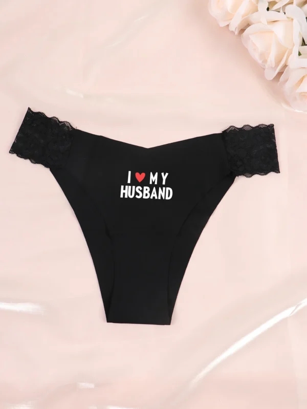 Varsbaby Women Funny Letter Thong Sexy Lace Bikini with I Love My Husband Prints Panties Everyday Underwear - Image 5