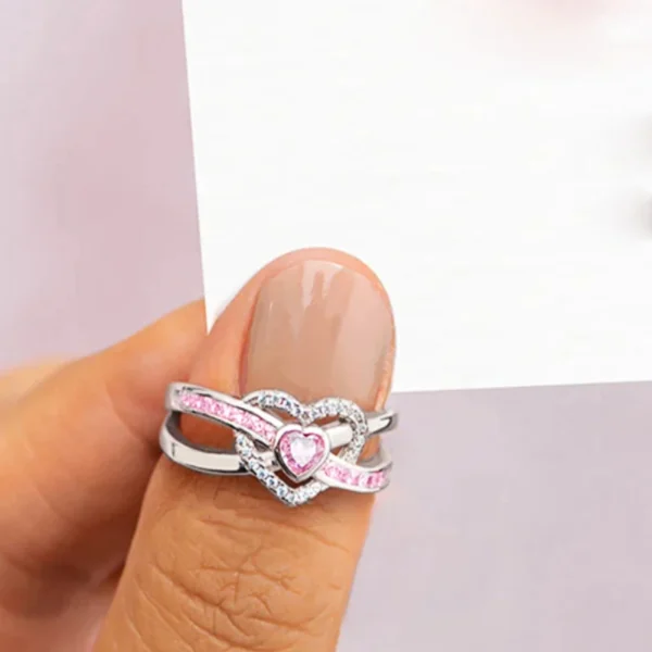 Romantic Pink Heart Zirconia Finger Ring - Image 4