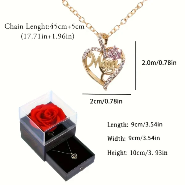 Mom Heart Pendant Necklace With Rose Gift Box - Image 5