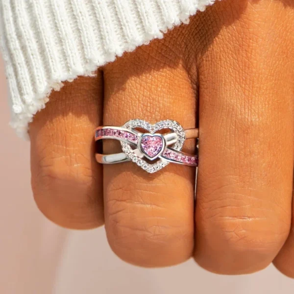 Romantic Pink Heart Zirconia Finger Ring