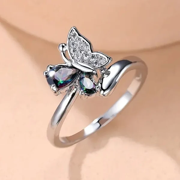 Huitan Butterfly Rings with Multi-colored Cubic Zirconia Aesthetic Wedding Accessory for Women Exquisite Gift Statement Jewelry - Image 3