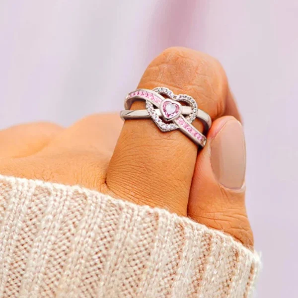 Romantic Pink Heart Zirconia Finger Ring - Image 2