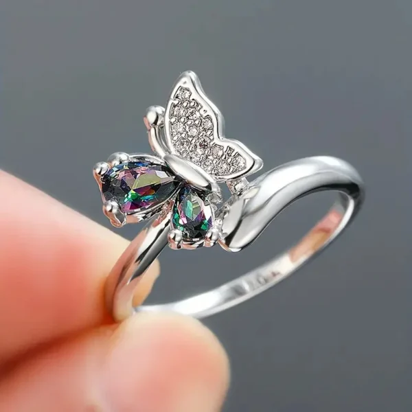 Huitan Butterfly Rings with Multi-colored Cubic Zirconia Aesthetic Wedding Accessory for Women Exquisite Gift Statement Jewelry - Image 2