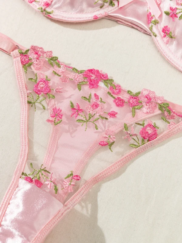 Summer Young Girls Floral Lingerie Hot Transparent Cheap Pink Lingerie set Sexy Two Piece Bras Panty Brief Sets - Image 2