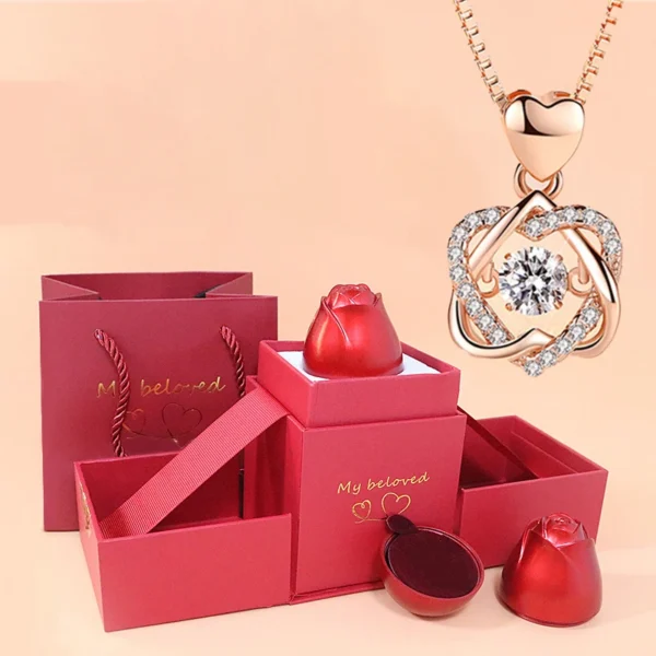 Beating Heart Luxury Zircon Necklace With Lift Rose Gift Box