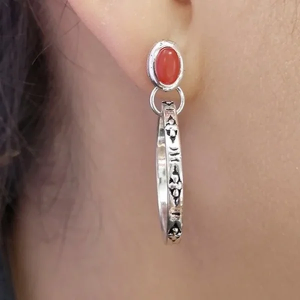 Vintage Coral Stone Drop Earrings - Image 3