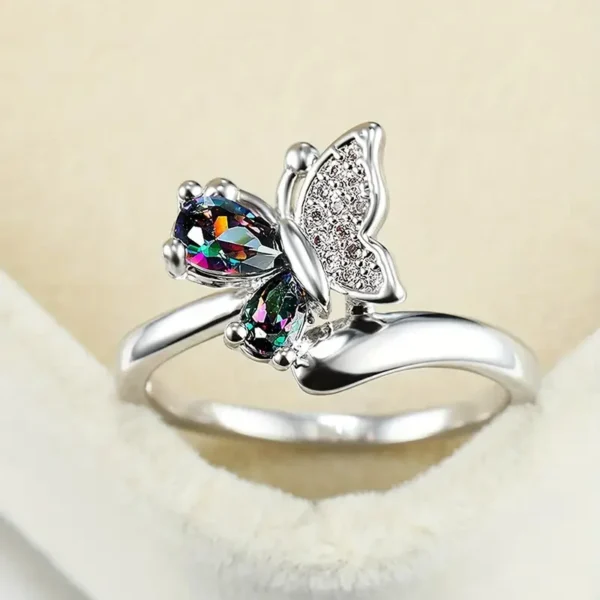 Huitan Butterfly Rings with Multi-colored Cubic Zirconia Aesthetic Wedding Accessory for Women Exquisite Gift Statement Jewelry